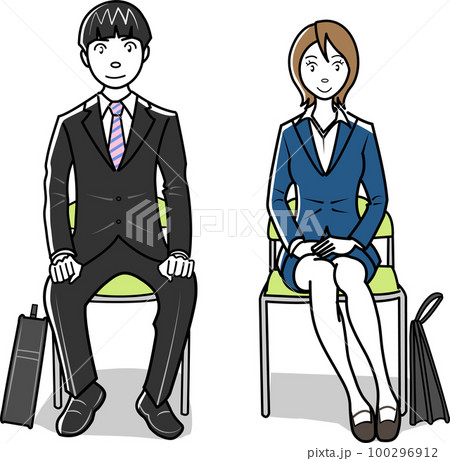 椅子に座るスーツの男女 椅子に座るスーツの男女 100296912