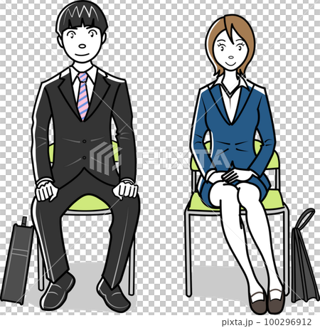 椅子に座るスーツの男女 椅子に座るスーツの男女 100296912