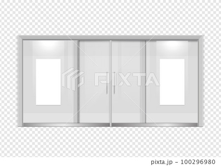 Double sliding glass doors to the office, train station, supermarket with space. vector design. Double sliding glass doors to the office, train station, supermarket with space. vector design. 100296980