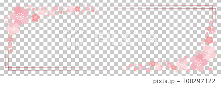 桜の花と細ラインの四角フレーム 背景 バナー/横長・赤 桜の花と細ラインの四角フレーム 背景 バナー/横長・赤 100297122