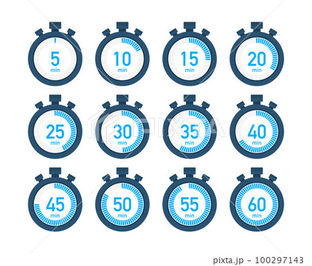Timer, stopwatch icons set 10 20 30 40 50 60 minutes. Cooking time. 100297143