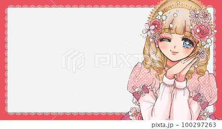 おねだりする少女漫画のお姫様とかわいいピンクフレーム おねだりする少女漫画のお姫様とかわいいピンクフレーム 100297263