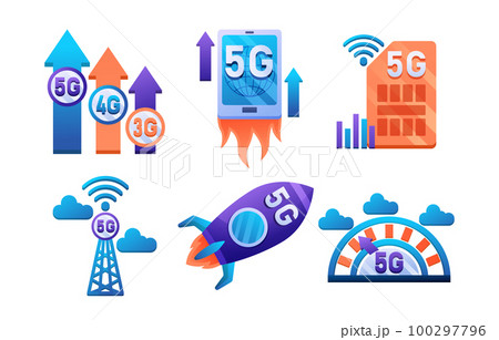 Mobile wireless 5th generation technology element design vector. 5G wireless network technology concept 100297796