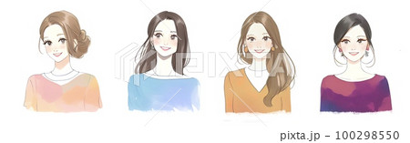 パーソナルカラー診断用女性のイラスト素材/ パーソナルカラー診断用女性のイラスト素材/ 100298550