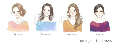パーソナルカラー診断用女性のイラスト素材/ 100298551