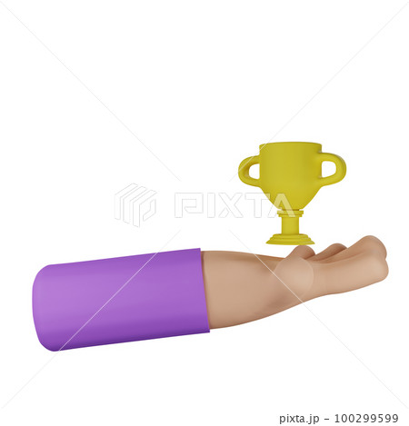 3d rendering hand with award or trophy concept 100299599