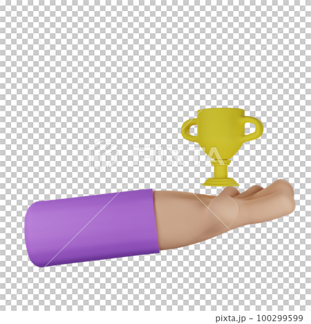 3d rendering hand with award or trophy concept 3d rendering hand with award or trophy concept 100299599