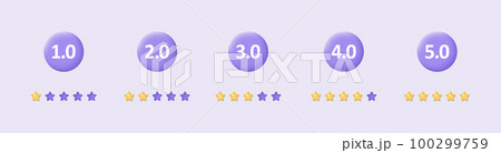 3d customer review. Feedback from clients concept. Set of low and high stars rating on purple background. Realistic vector illustration for website or mobile applications 100299759