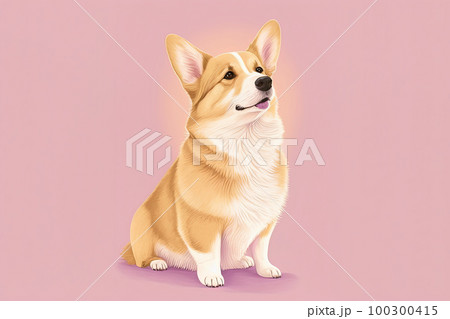 Welsh corgi dog portrait, pink and yellow colors, copy space. Pop art modern style. Generative AI 100300415