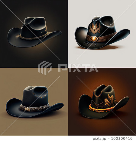 Set of black western cowboy hat illustration for design. AI 100300416