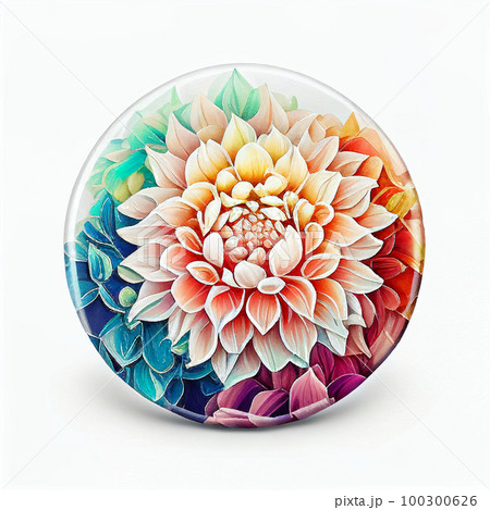 水彩フラワーラウンドアイコン　ダリア　AI画像 100300626
