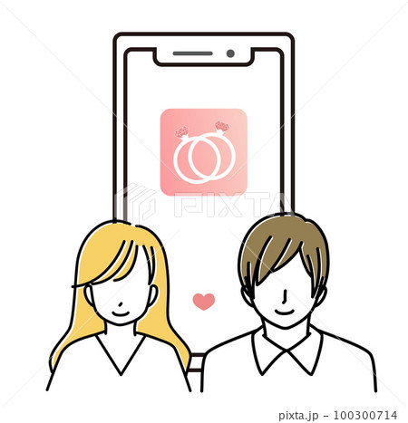 マッチングアプリ(婚活アプリ)でマッチしたイメージイラスト 異性同士 マッチングアプリ(婚活アプリ)でマッチしたイメージイラスト 異性同士 100300714