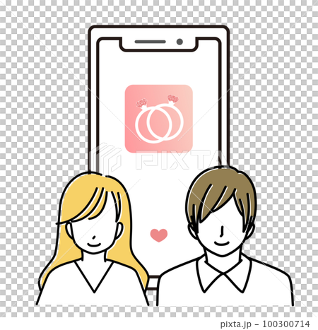 マッチングアプリ(婚活アプリ)でマッチしたイメージイラスト 異性同士 マッチングアプリ(婚活アプリ)でマッチしたイメージイラスト 異性同士 100300714