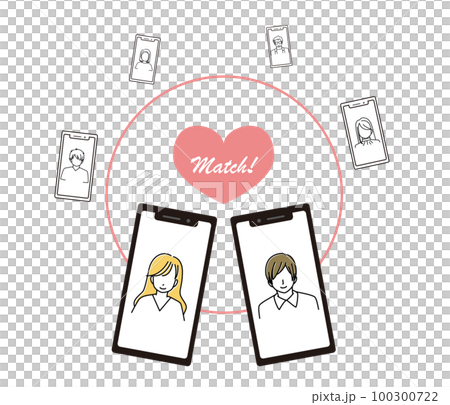 通過匹配應用程序(徵婚應用程序)匹配的異性的圖像插圖 通過匹配應用程序(徵婚應用程序)匹配的異性的圖像插圖 100300722