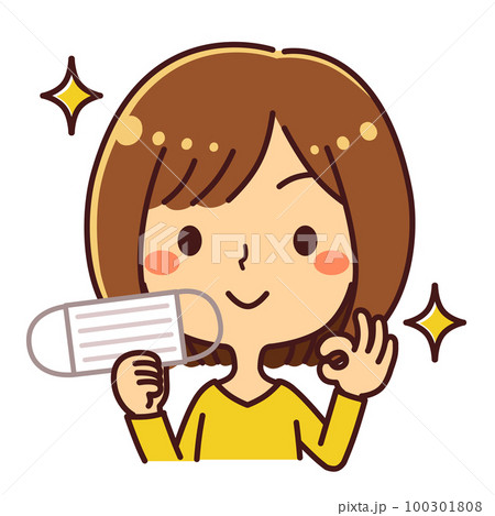 マスク解禁　女性　イラスト素材 100301808