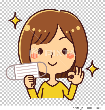 マスク解禁　女性　イラスト素材 100301808