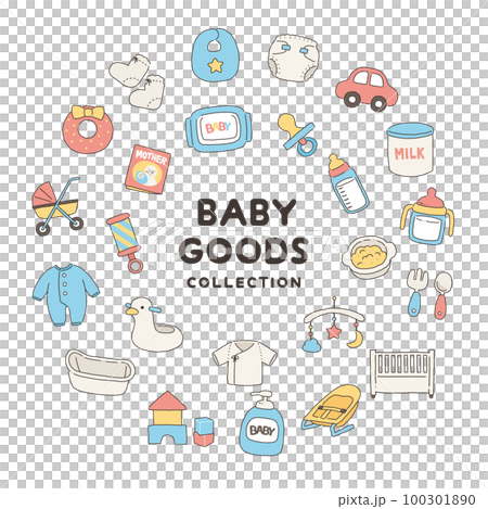 Illustration set of baby goods with colorful lines Illustration set of baby goods with colorful lines 100301890