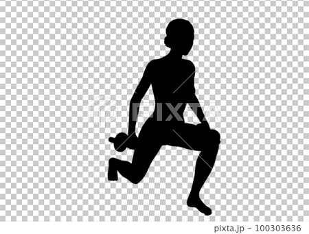 一個女人用啞鈴做深蹲的對角輪廓 一個女人用啞鈴做深蹲的對角輪廓 100303636