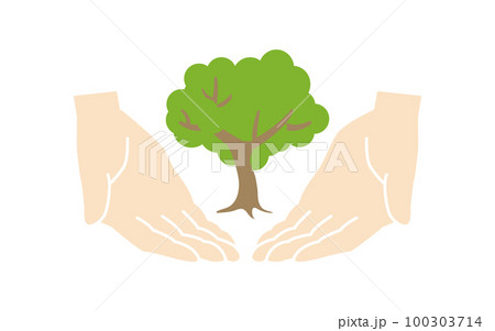 自然を守るイメージのイラスト（両手で森を守る様子）のイラスト素材 [100303714] - PIXTA