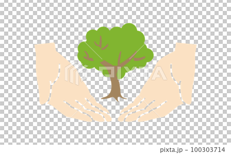自然を守るイメージのイラスト（両手で森を守る様子）のイラスト素材 [100303714] - PIXTA