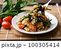 Northern Thai food, Stir fried gurmar leaf (Gymnema inodorum) with egg, Local food 100305414