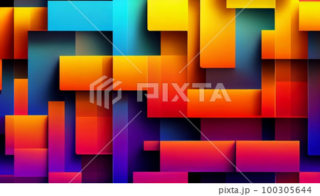 A pattern of overlapping rectangles in bright colors, with a gradient effect, Generative AI, illustration A pattern of overlapping rectangles in bright colors, with a gradient effect, Generative AI, illustration 100305644