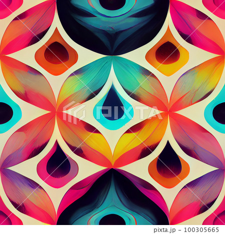 Psychedelic swirls and curves: Use bold, bright colors and fluid lines to create a groovy, psychedelic pattern Generative AI, illustration 100305665