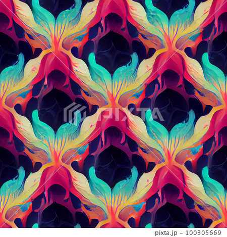 Psychedelic swirls and curves: Use bold, bright colors and fluid lines to create a groovy, psychedelic pattern Generative AI, illustration 100305669