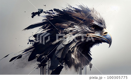a painting drawing of aggressive eagle hawk by watercolor dark style, Generative AI, illustration 100305775