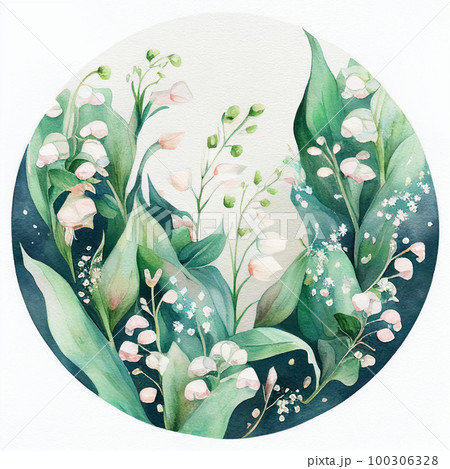 水彩フラワーアイコン スズラン AI画像のイラスト素材