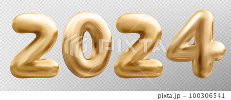 Happy New Year 2024 with Shiny 3D Golden Numbers Isolated