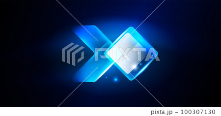Blue neon speed arrow and line shapes background. Hi-tech concept with shiny backdrop. Bright flare light effect in the dark 100307130