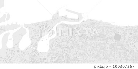 White and light grey Sharjah city area vector background map, streets and water cartography illustration. 100307267