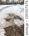 雪道　雪融け　雪融け道　雪解け道　雪解け アスファルト　水たまり 100307476