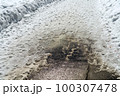 雪道　雪融け　雪融け道　雪解け道　雪解け アスファルト　水たまり 100307478