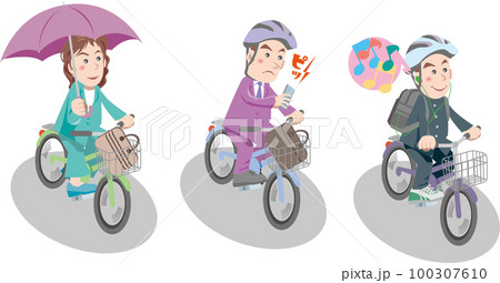 自転車の違反行為＜傘差し運転・イヤホンの使用・携帯電話の使用・自転車ヘルメット有＞ 100307610