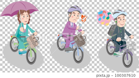 自転車の違反行為＜傘差し運転・イヤホンの使用・携帯電話の使用・自転車ヘルメット有＞ 100307610