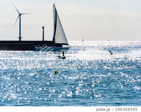 日本のドーバー千葉県屛風ヶ浦の太平洋で楽しむ爽快なジェットスキー 100308585