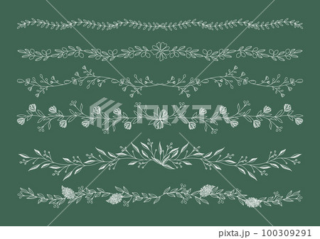 美しい線画のボタニカルのライン花　シンプル、線画、白線、ナチュラル　 100309291