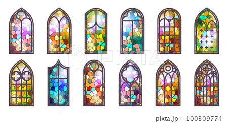 Gothic stained glass windows. Church medieval arches. Catholic cathedral  mosaic frames. Old architecture design. Vector set 21219506 Vector Art at  Vecteezy