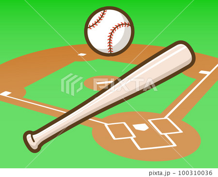 野球ボールとバットとグラウンド 野球ボールとバットとグラウンド 100310036