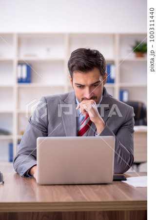 Young male employee working in the office Young male employee working in the office 100311440
