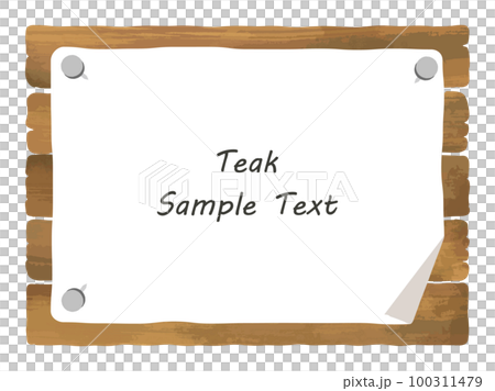 Teak_Illustration material of a wooden sign with a sticker Teak_Illustration material of a wooden sign with a sticker 100311479