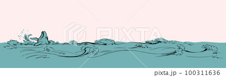 Vector drawing. Whale swims in the sea 100311636