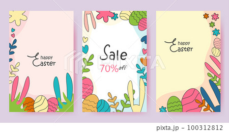 Happy Easter set of banners, greeting cards, posters, holiday covers. Holiday sale. Minimalist contemporary art style. Vector Happy Easter set of banners, greeting cards, posters, holiday covers. Holiday sale. Minimalist contemporary art style. Vector 100312812