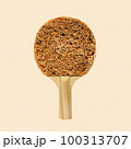 Playful collage round bread breakfast and tennis racket ping pong on a yellow background.  100313707