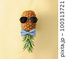Playful pineapple in sunglasses and bow tie. Minimal concept of tropical fruits of summer and 100313721