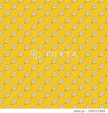 Pears isolated on yellow background. Pears seamless texture or background. 100315860