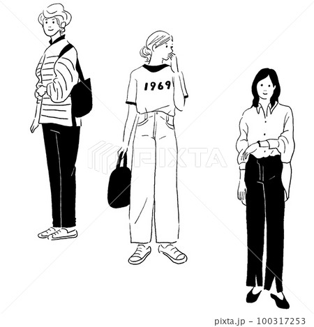 おしゃれなファッション女性のベクター線画 100317253