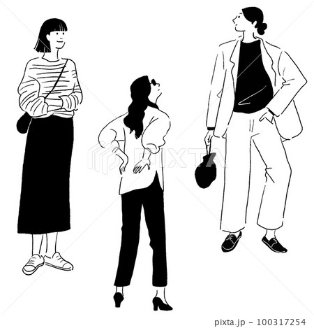 おしゃれなファッション女性のベクター線画 100317254